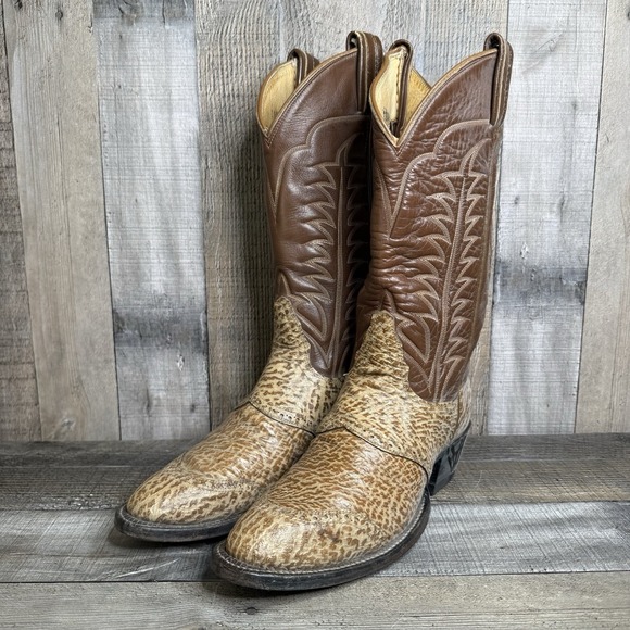 Mens Tony Lama 1960s Gold Label Antelope Leather Western Cowboy Boots Size 8 B - Picture 2 of 11